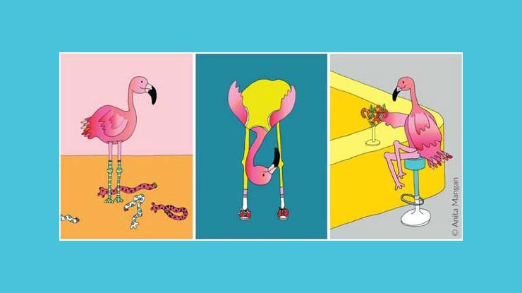 Illustrationen aus dem Büchlein Sei ein Flamingo und steh über den Dingen