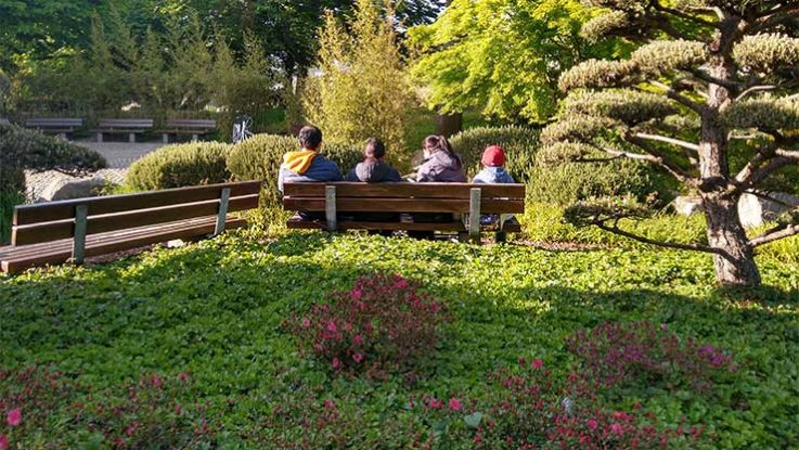 Tag der Familie: Eine asiatische Familie von hinten in einem Hamburger Garten