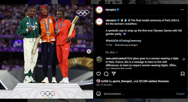 Screenshot: Offizieller Beitrag aus dem OLYMPIC-Instagram-Account bezieht sich direkt auf das Thema die Sache der Frauen